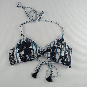 Lucky Brand Reversible On The Grid Twist Bralette Women's Size Medium Blue White